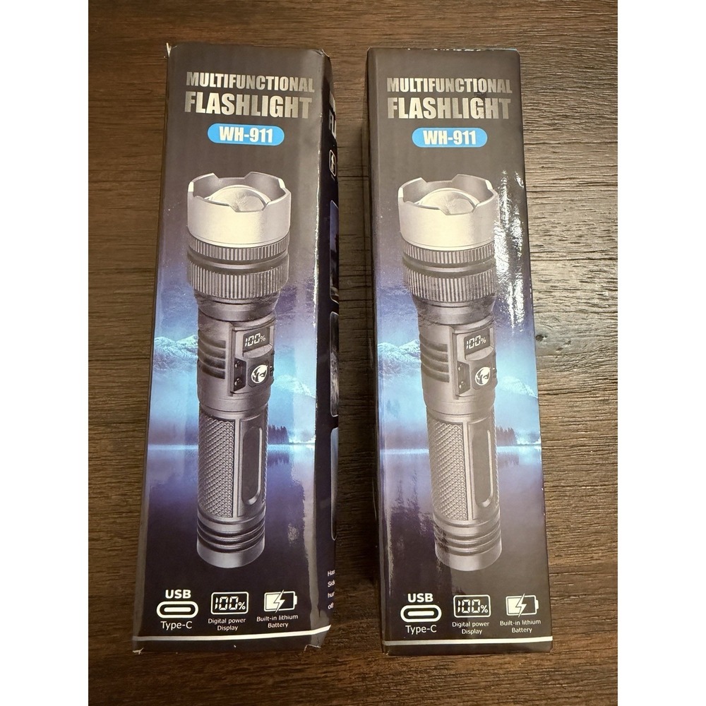 2 Pack Multifunctional Flashlight WH911 USB-C Rechargeable Power Bank Port Cable
